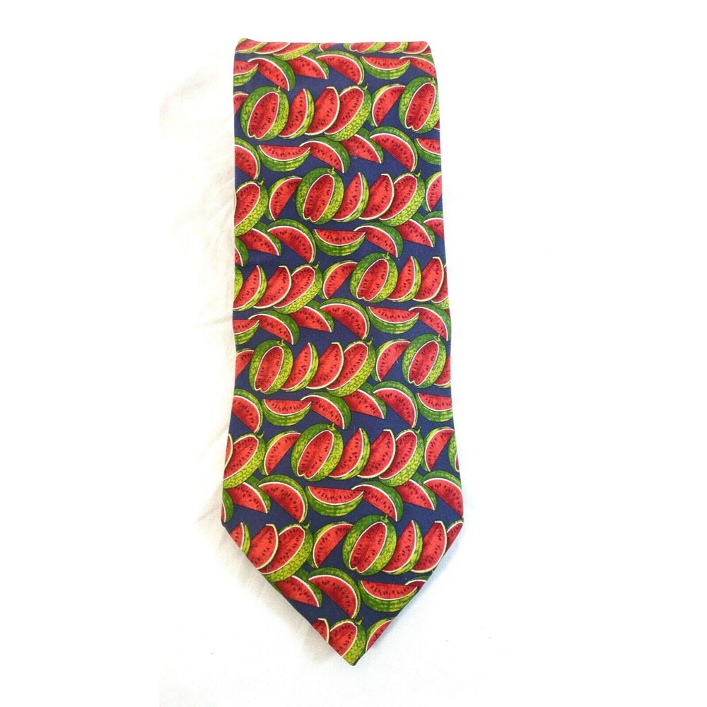 100% Silk GUCCI Navy Watermelon Tie Designer Made in Italy Summer Fruit Vintage